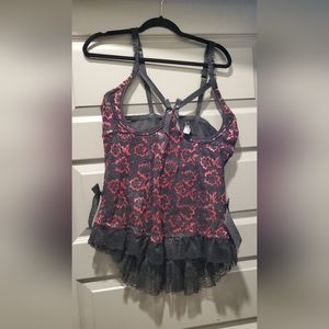 Black and red lace open bust lingerie